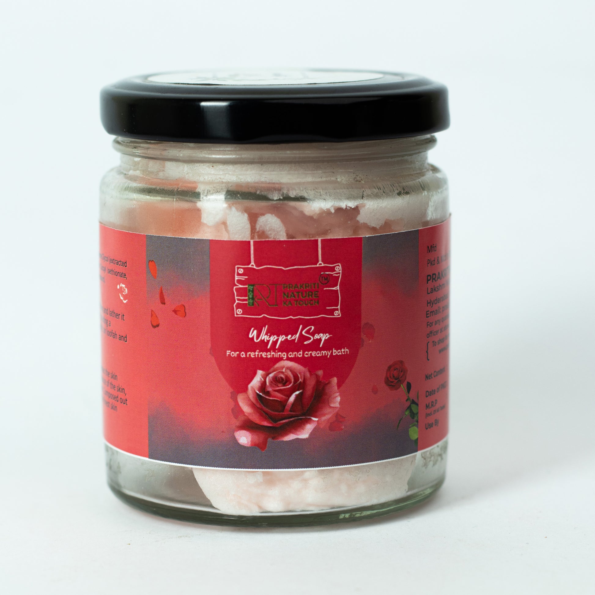 PNKT Natural Whipped Soap - Rose scent jar on white background - Handmade moisturizing bath soap
