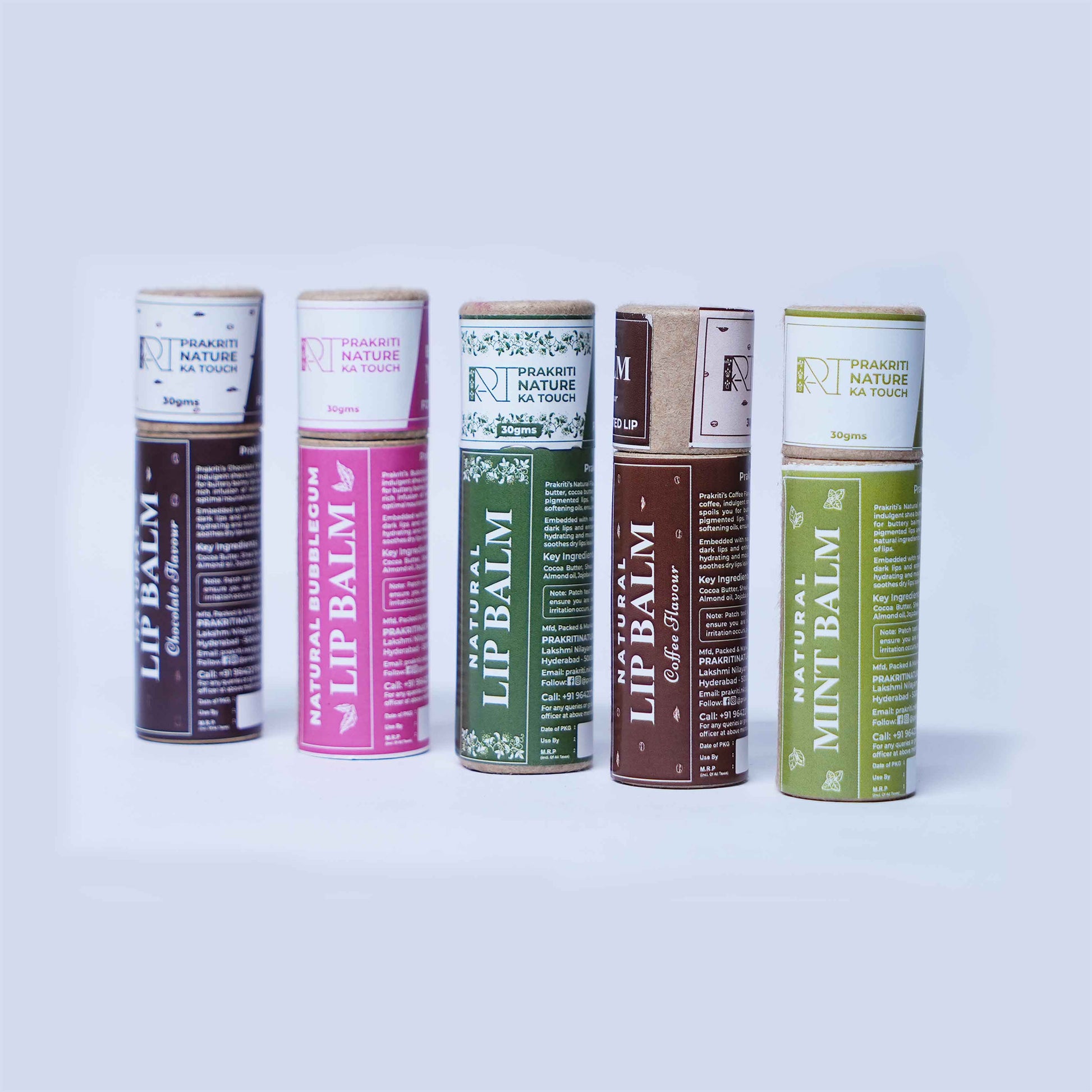 PNKT Natural Lip Balm - Five flavours Bubblegum Coffee Cocovanilla Geranium Mint - Natural variety