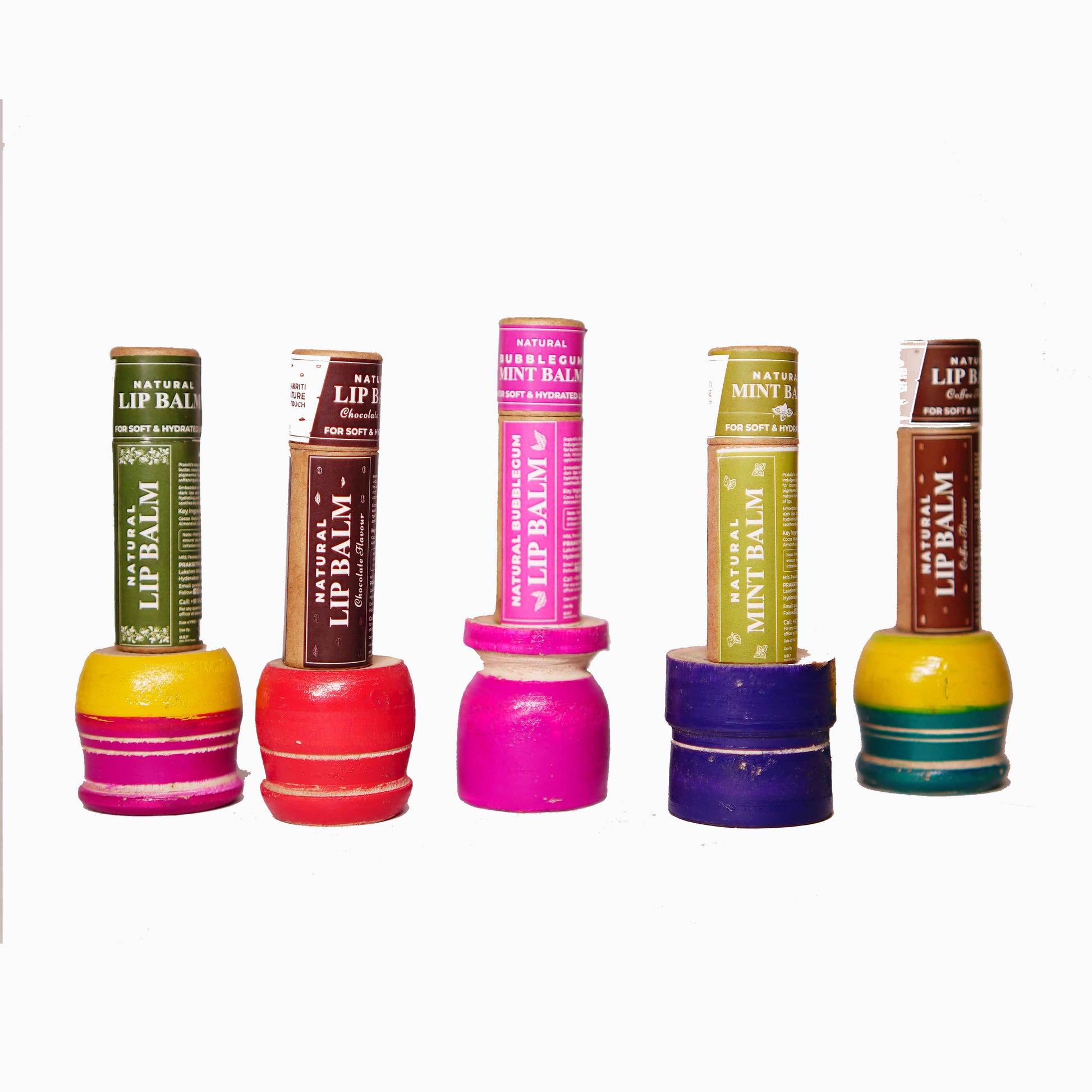 PNKT Natural Lip Balm - Five flavours Bubblegum Coffee Cocovanilla Geranium Mint - Natural variety