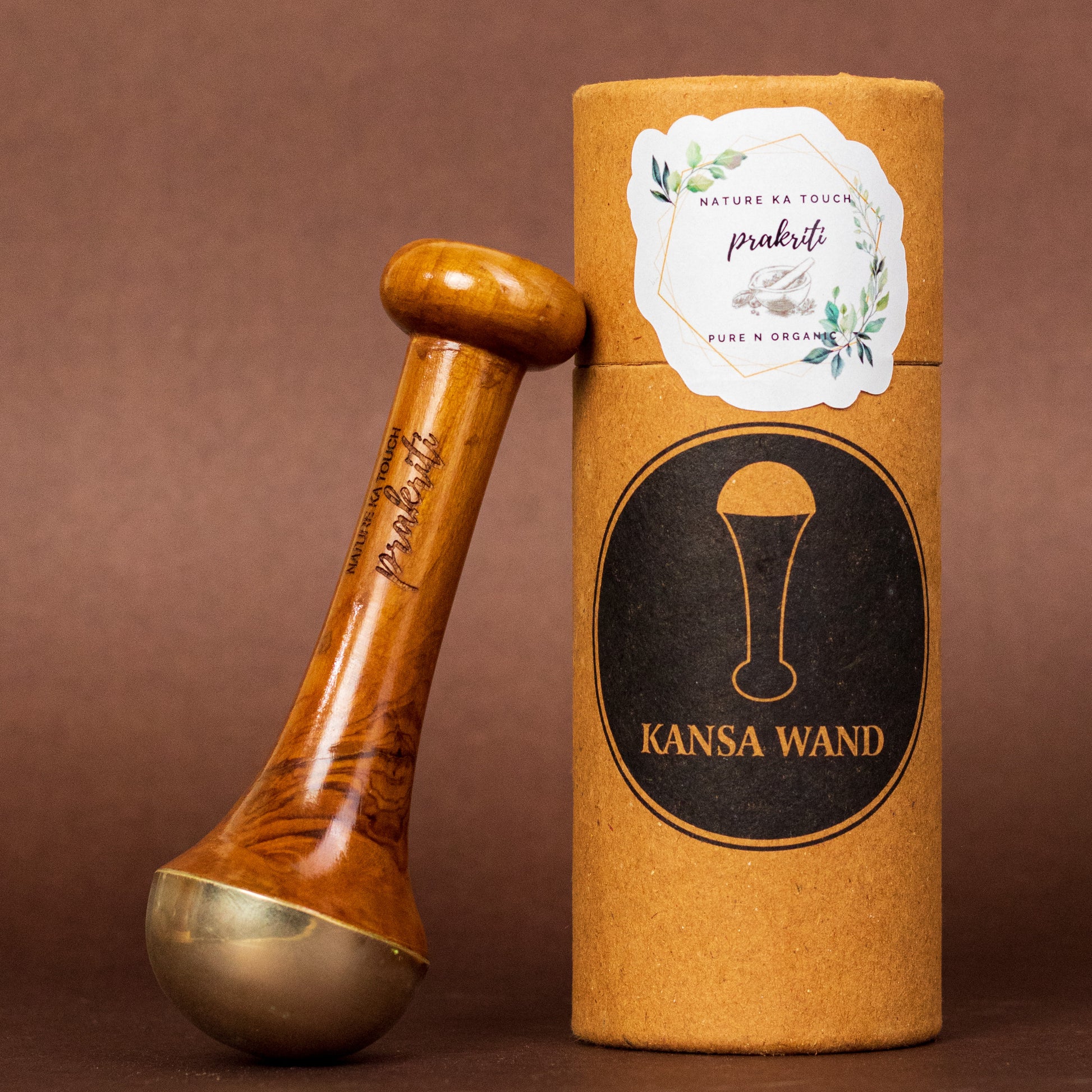 PNKT Original Kansa Wand - Ayurvedic facial massage tool on wood background - Reduces puffiness and enhances natural glow